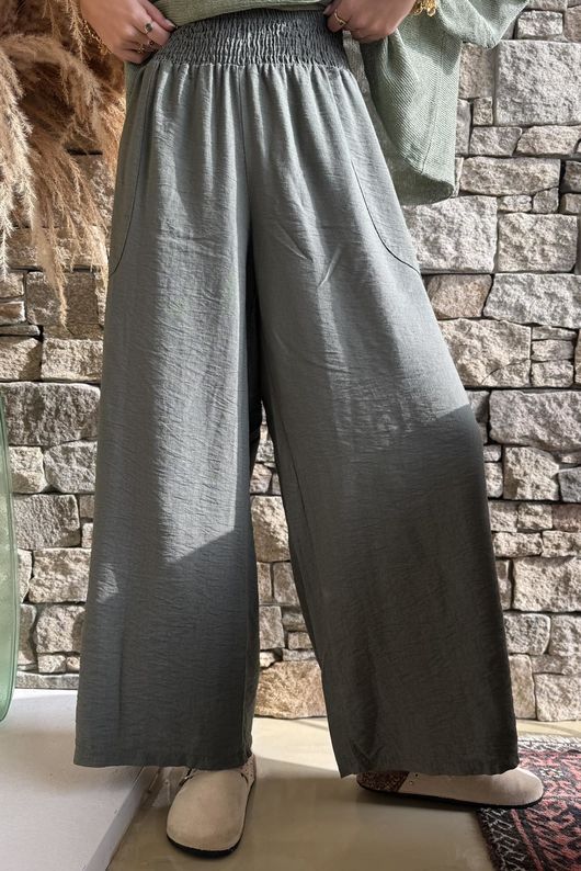 Basso Shirring Wide Leg Pant Khaki